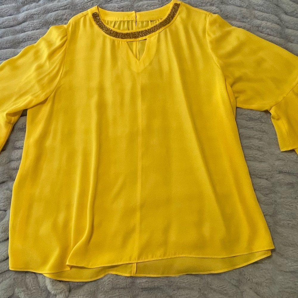 Yellow Women's Top with Embellished Neckline